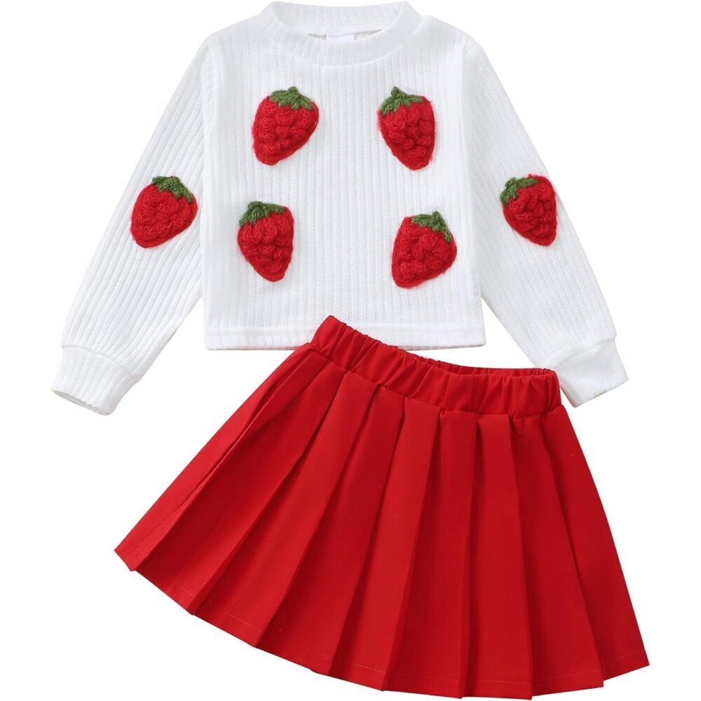 Adorable 2-Piece Toddler Girl Fall Winter Outfit with Sweatshirt & Pleated Skirt